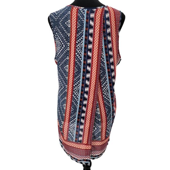 M Fasis By California Blue Blouse Women's Size 1X Colorful Split Back Semi Sheer - Picture 2 of 10